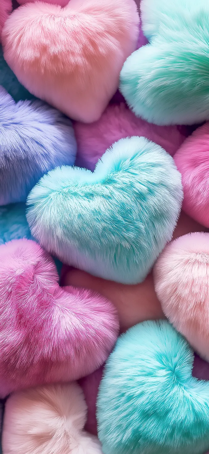 phone wallpaper fluffy plush hearts in pastel colors